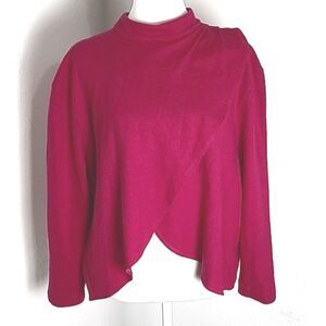 Richard Dayhoff Rose Pink Faux Wrap Vintage Top, Mock Turtleneck, Wool, Sz Large